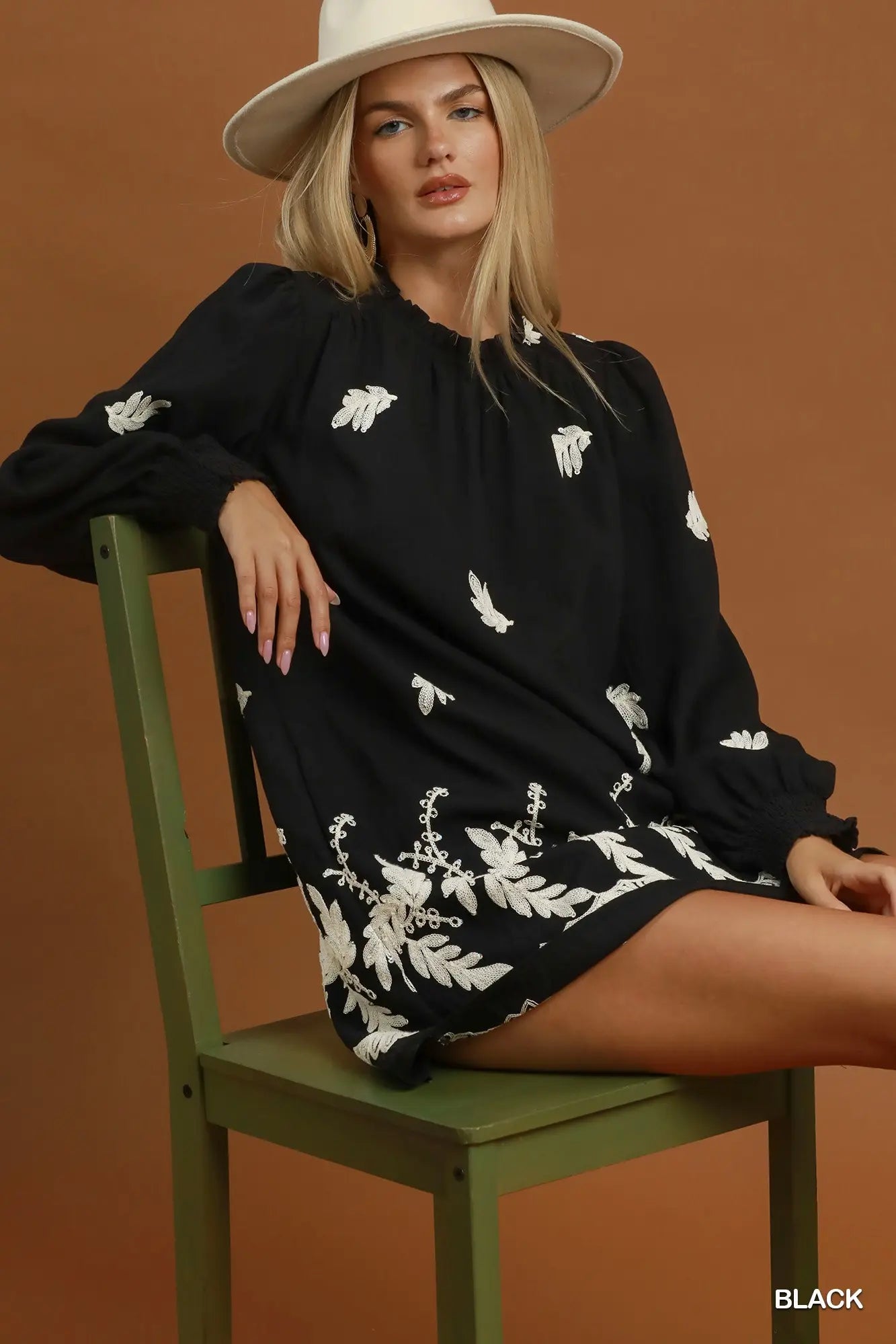 Botanical Ruffle Neck Dress