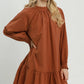 Textured Long Sleeve Mini Dress w/Back Bow Tie