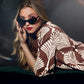 Abstract Print Mock Neck Pullover Sweater