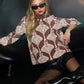 Abstract Print Mock Neck Pullover Sweater