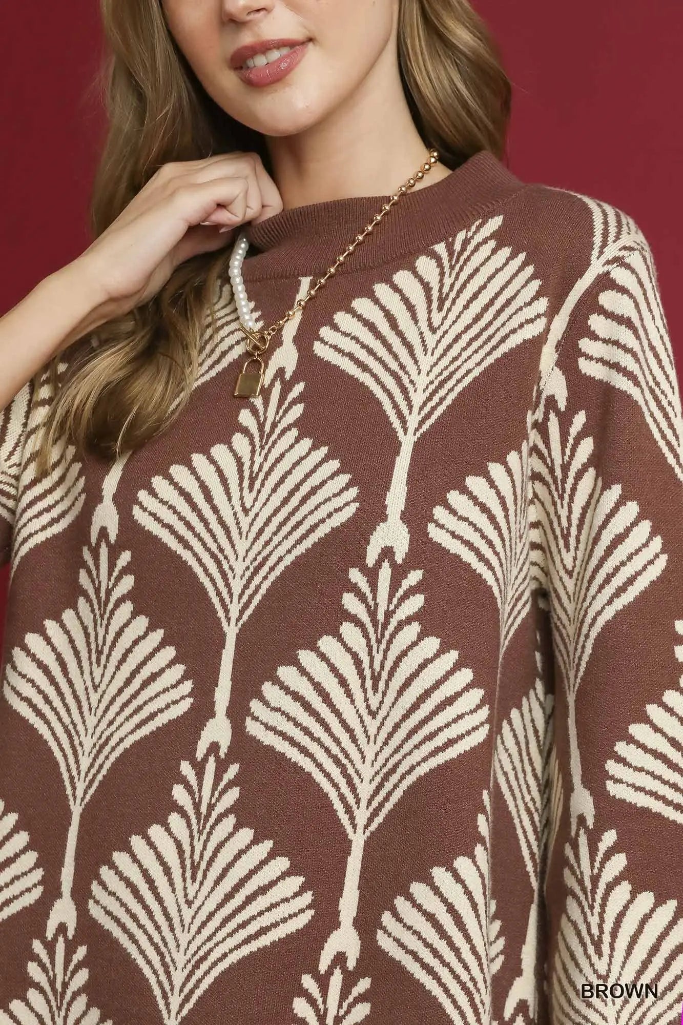 Abstract Print Mock Neck Pullover Sweater