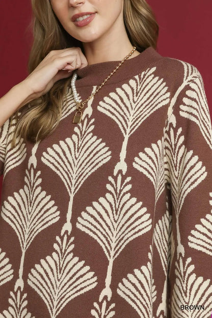 Abstract Print Mock Neck Pullover Sweater