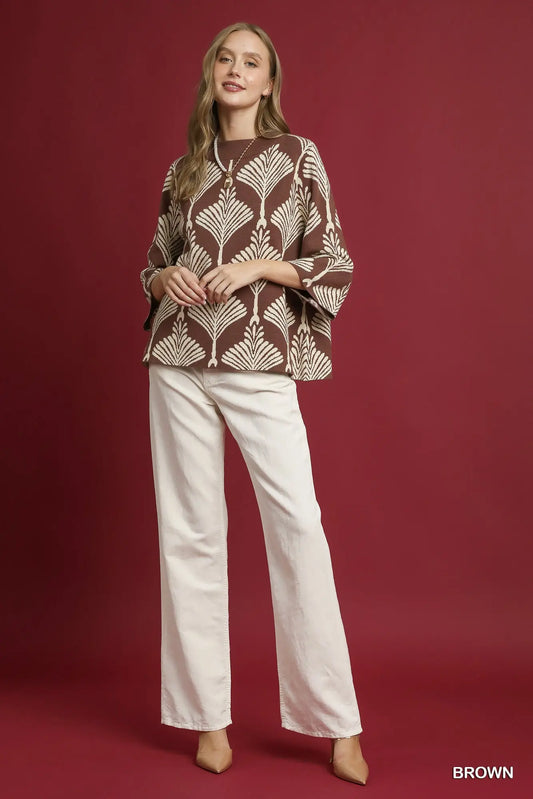 Abstract Print Mock Neck Pullover Sweater