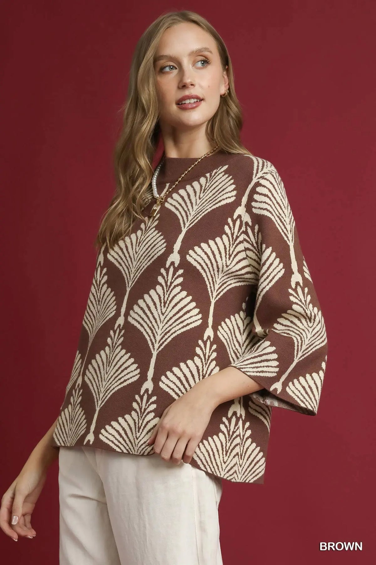 Abstract Print Mock Neck Pullover Sweater