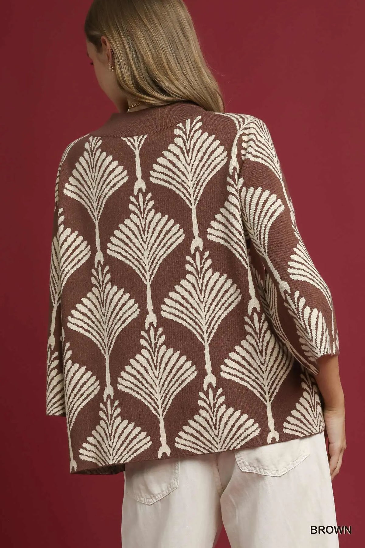 Abstract Print Mock Neck Pullover Sweater