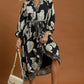V-Neck Collared Print Midi Dress with Belt Tie