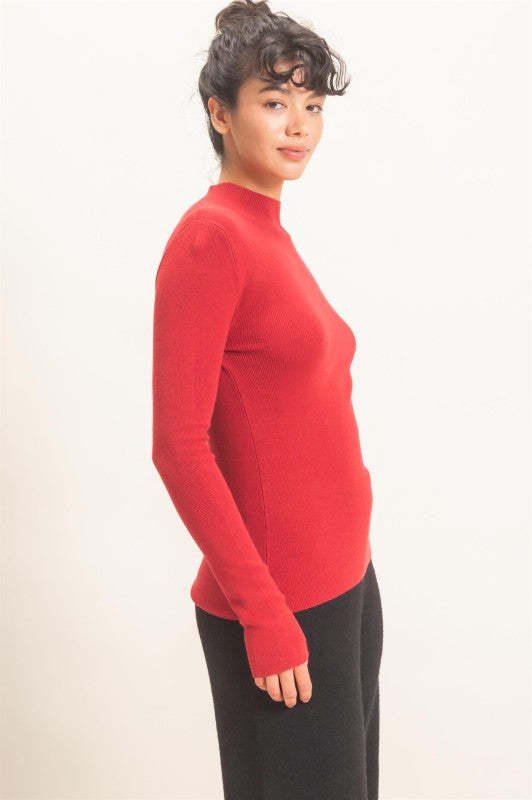Ribbed Mock Neck Long Sleeve Knit Top