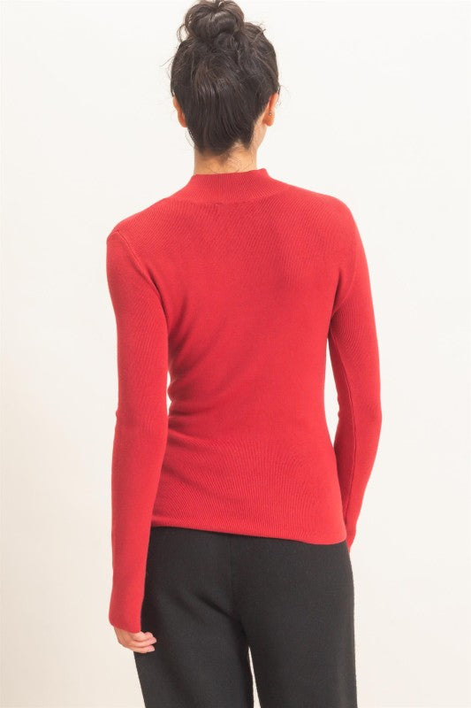 Ribbed Mock Neck Long Sleeve Knit Top