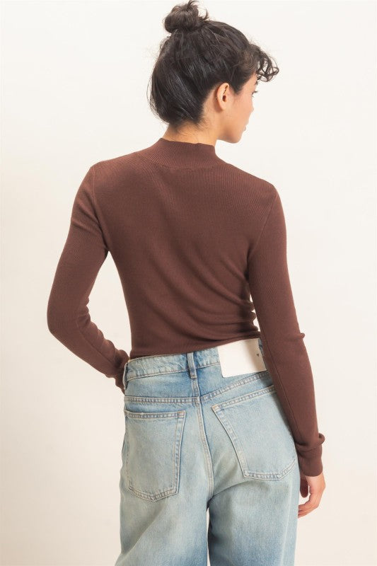 Ribbed Mock Neck Long Sleeve Knit Top