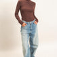 Ribbed Mock Neck Long Sleeve Knit Top
