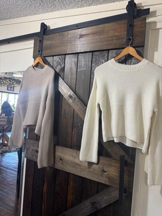 Bell Sleeve Knit Crew Neck Sweater