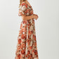 Pleated Bust Midi Floral Dress