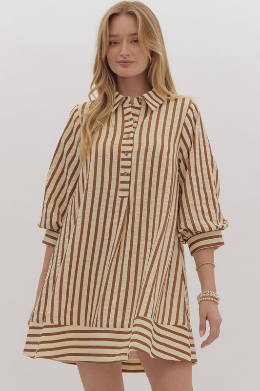 Striped Seersucker Pullover Mini Dress