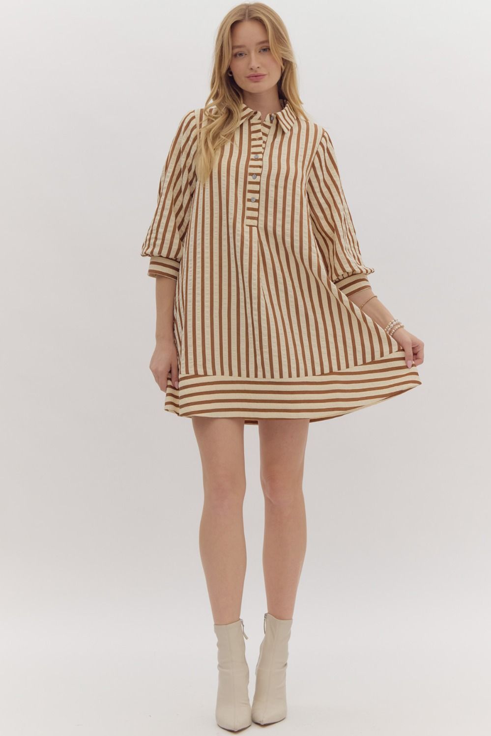 Striped Seersucker Pullover Mini Dress