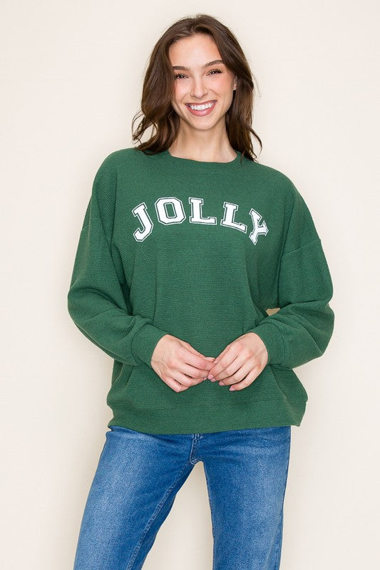 “Jolly” Stencil Knit Graphic Sweatshirt