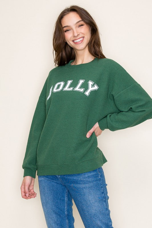 “Jolly” Stencil Knit Graphic Sweatshirt