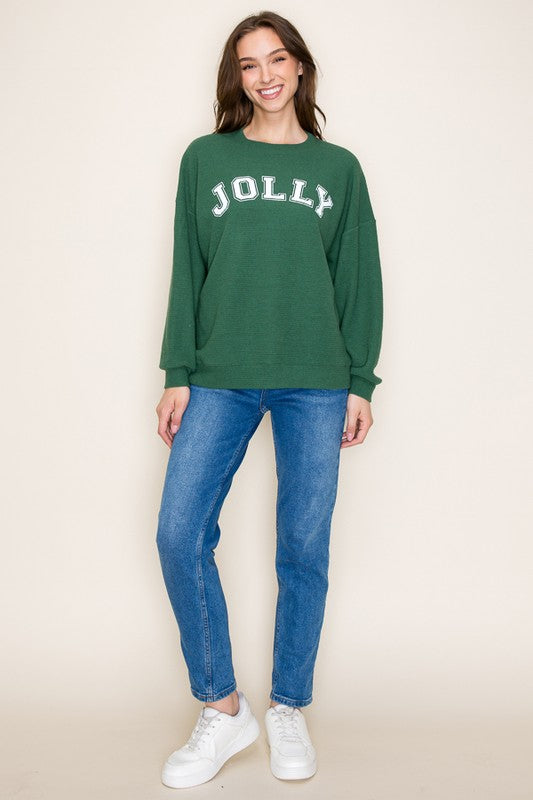 “Jolly” Stencil Knit Graphic Sweatshirt