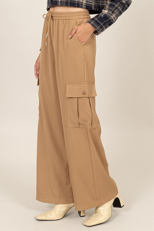 Drawstring Wide Legged Pants w/Pockets