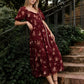 Floral Sweetheart Smocked Puff Tiered Midi Dress