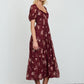 Floral Sweetheart Smocked Puff Tiered Midi Dress