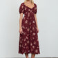 Floral Sweetheart Smocked Puff Tiered Midi Dress
