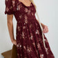 Floral Sweetheart Smocked Puff Tiered Midi Dress