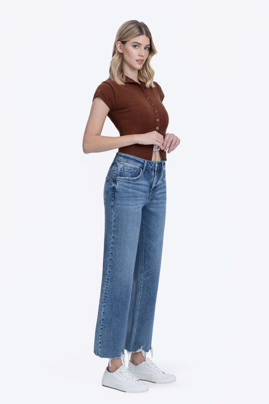 High Rise Ankle Slim Wide Jeans