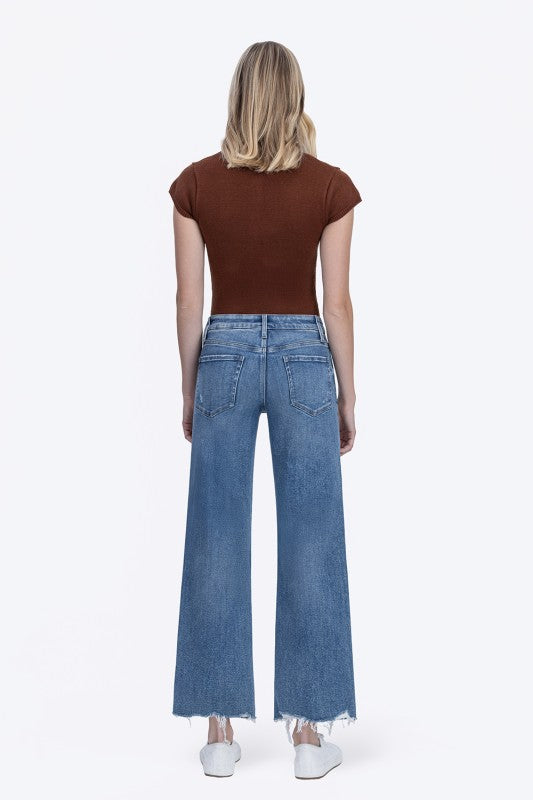 High Rise Ankle Slim Wide Jeans