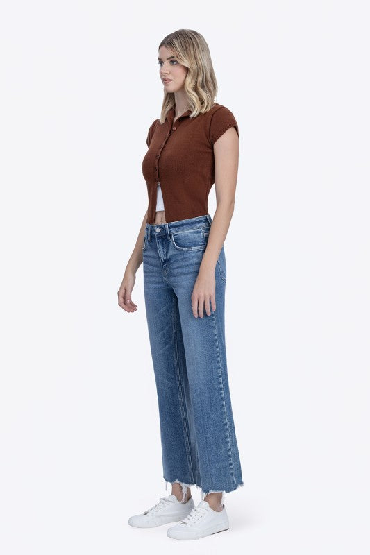 High Rise Ankle Slim Wide Jeans