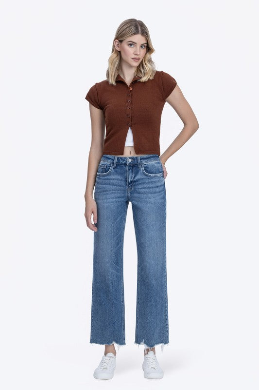 High Rise Ankle Slim Wide Jeans