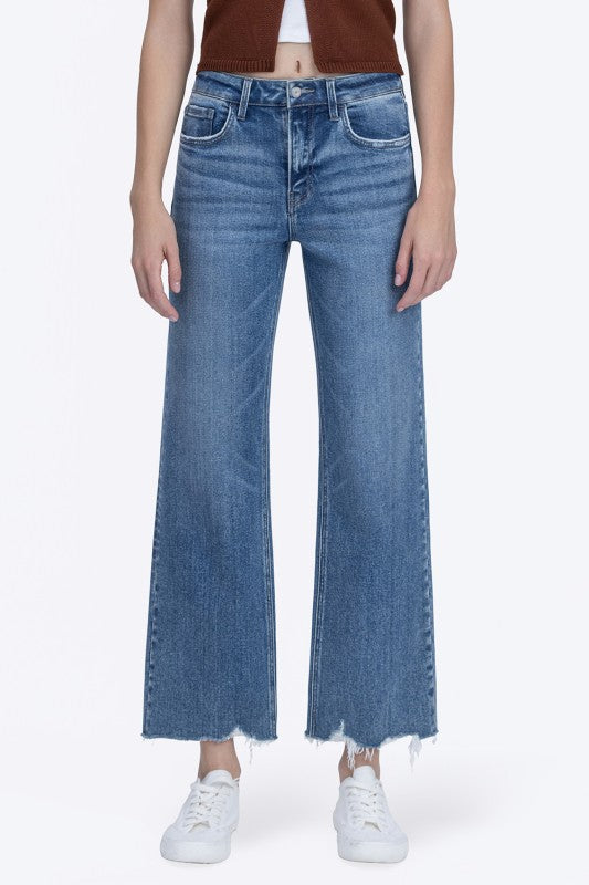 High Rise Ankle Slim Wide Jeans