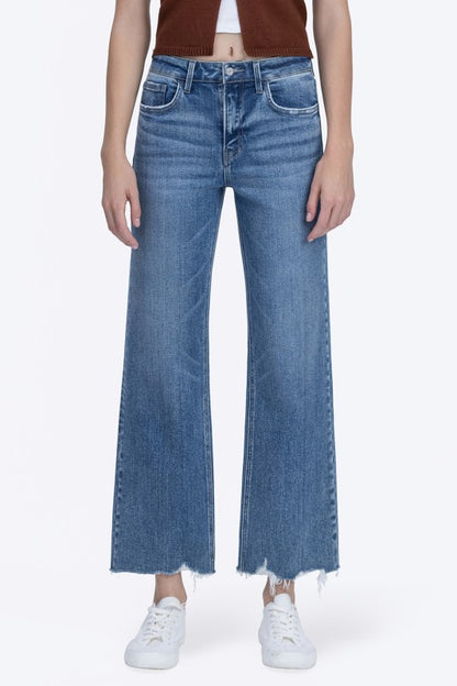 High Rise Ankle Slim Wide Jeans