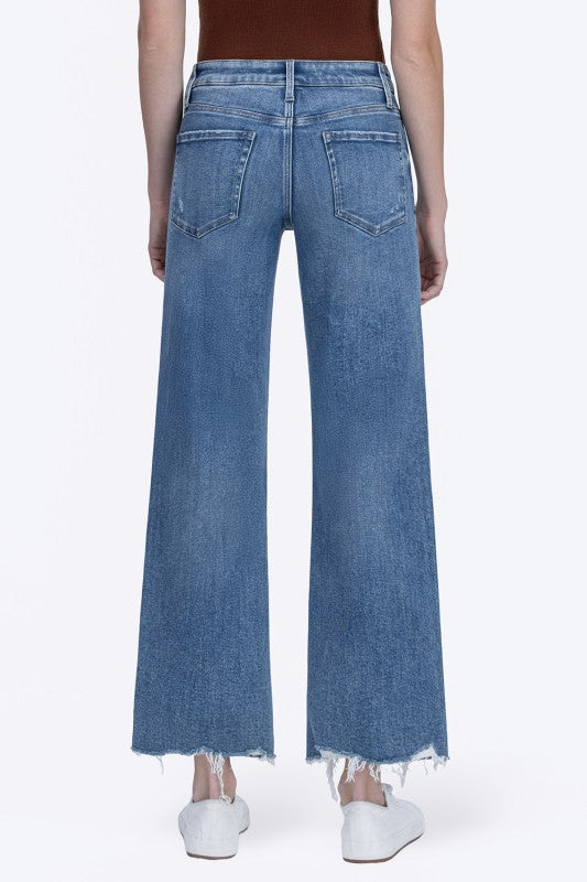 High Rise Ankle Slim Wide Jeans