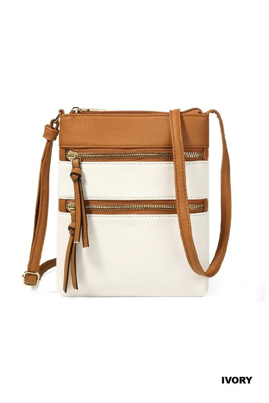 Triple Zipper Crossbody Bag