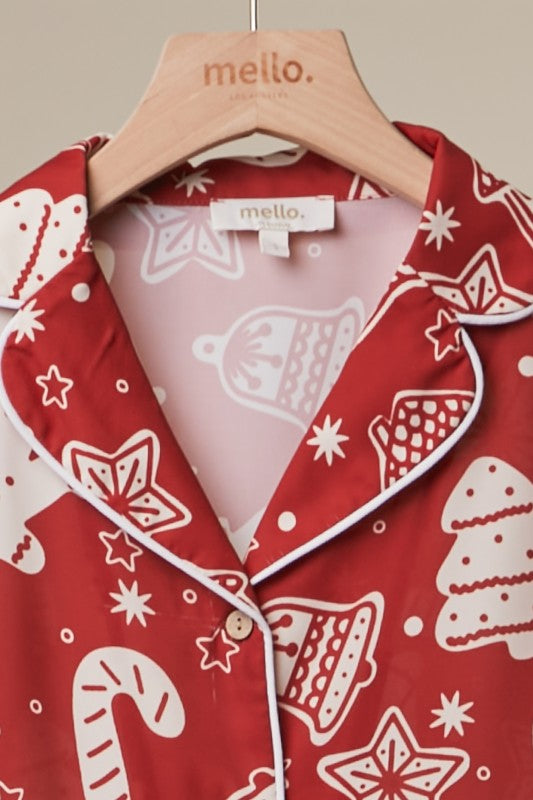 Christmas Print Button-Up Loungewear
