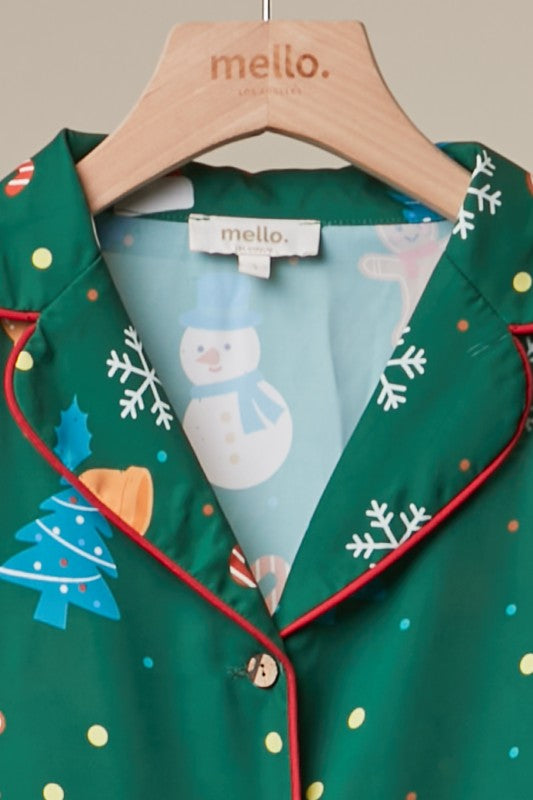 Christmas Print Button-Up Loungewear