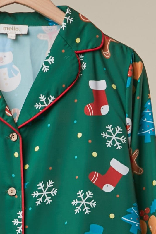 Christmas Print Button-Up Loungewear