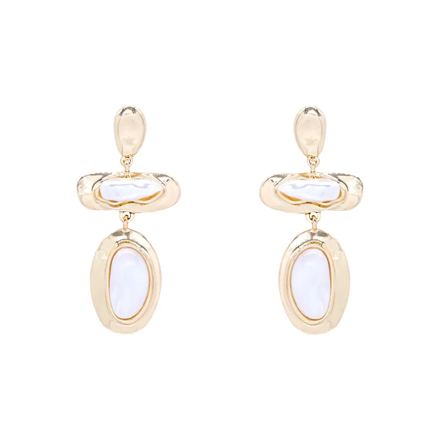 Pearlized and Gold Geometric Triple Drop 2.5" Earring