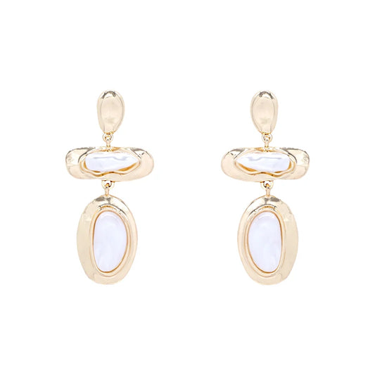 Pearlized and Gold Geometric Triple Drop 2.5" Earring