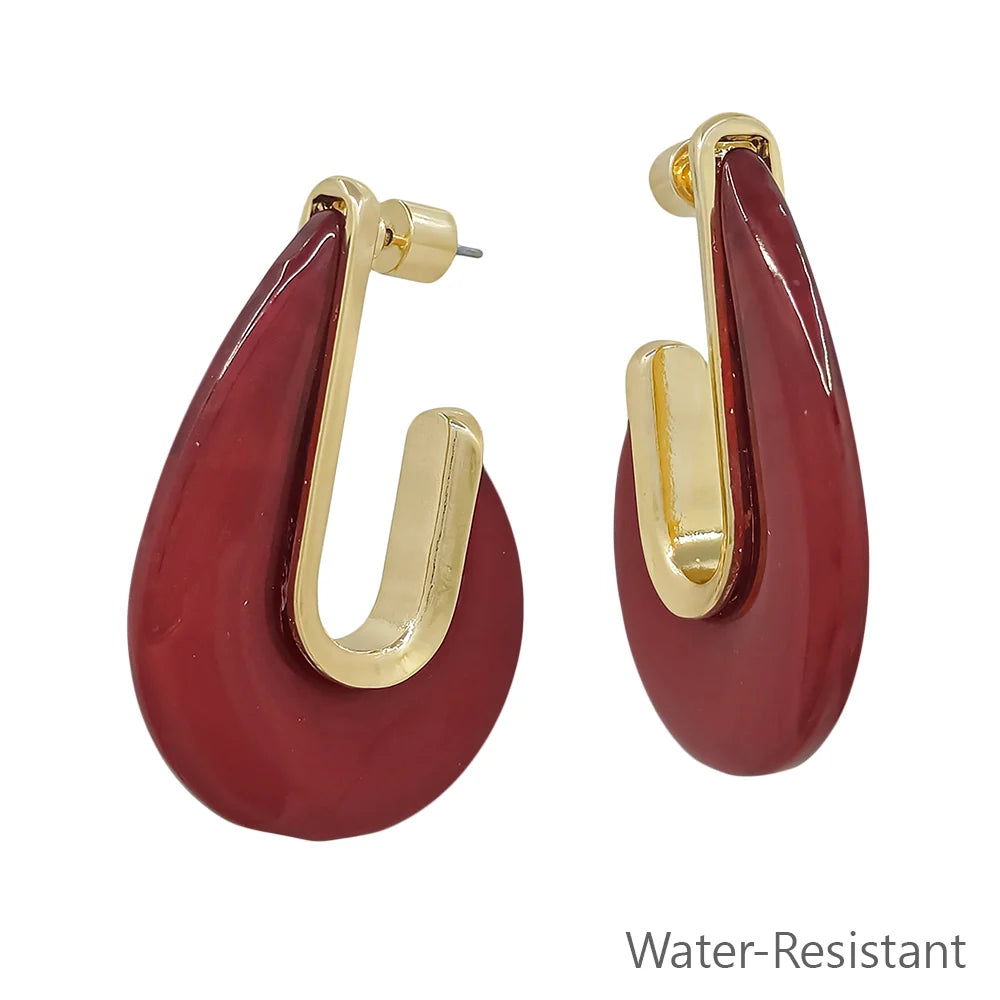 Water Resistant Acrylic and Gold Teardrop 2" Earring