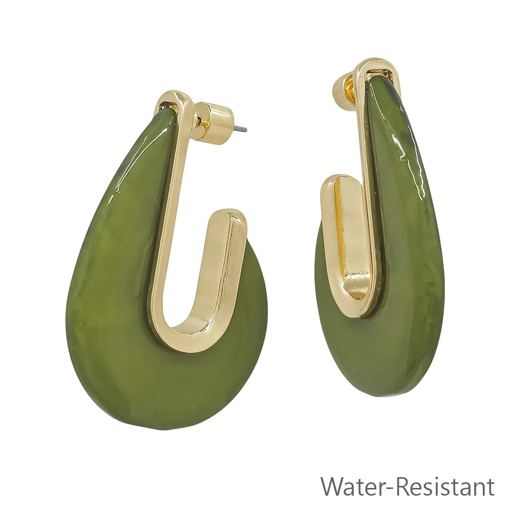 Water Resistant Acrylic and Gold Teardrop 2" Earring