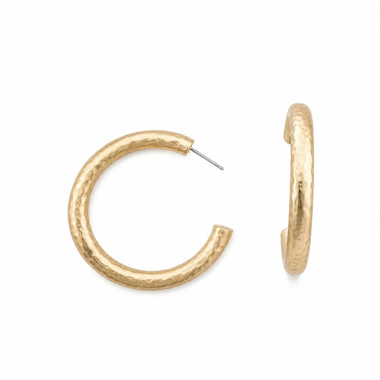 Gold Hammered Hoop 1.5" Earring
