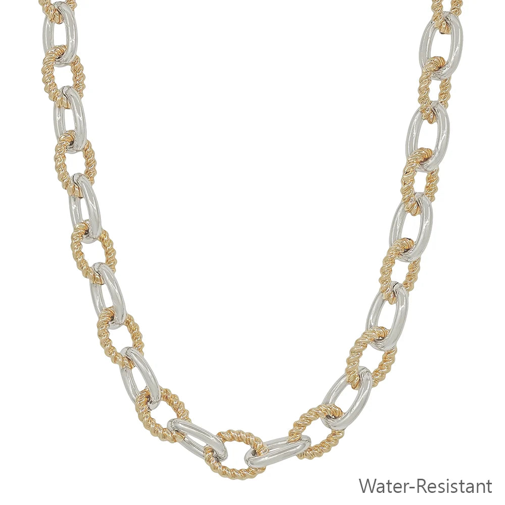 Water Resistant Gold and Silver Chunky Oval 16"-18" Chain Necklace