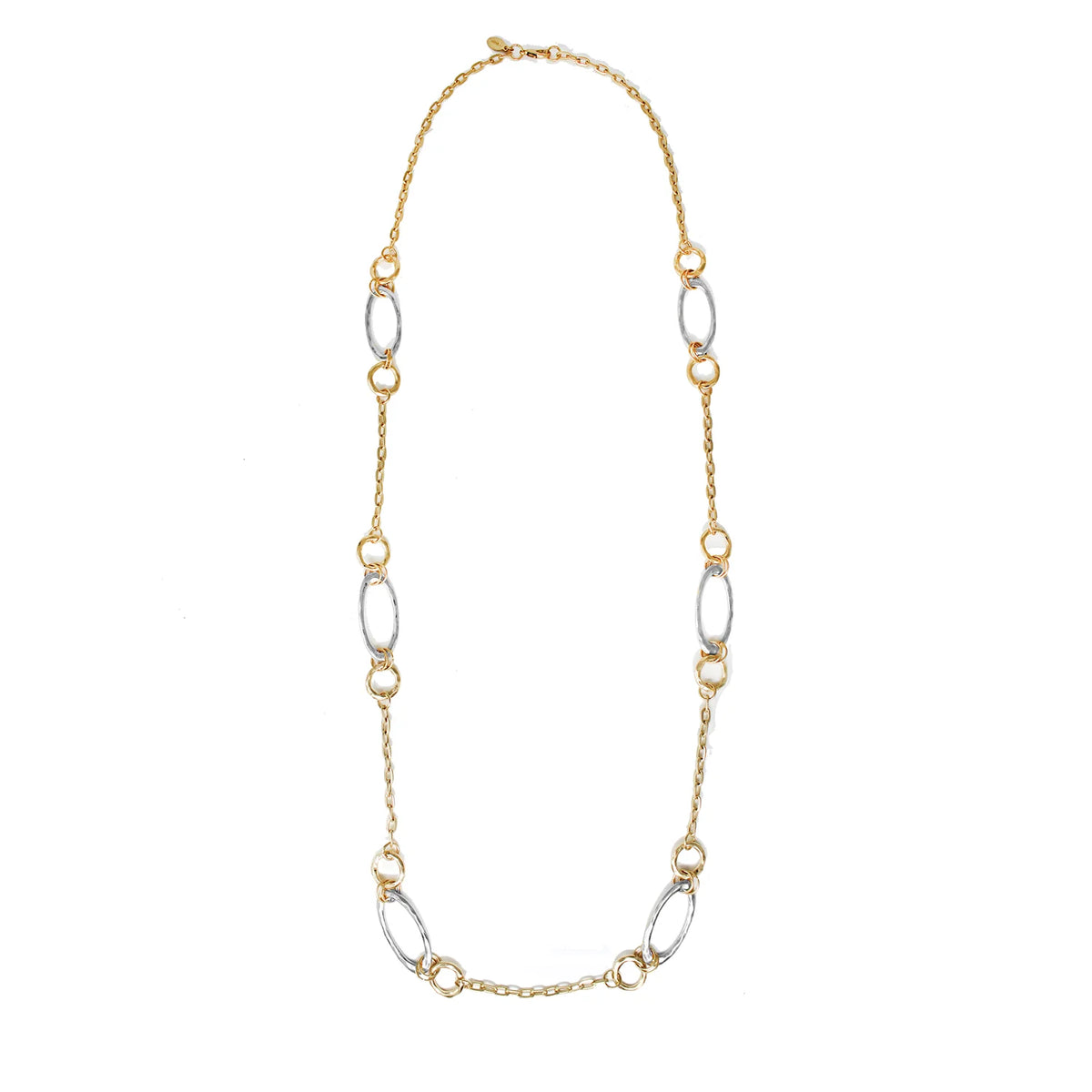 Gold Chain with Silver Open Circle 32" Chain Necklace