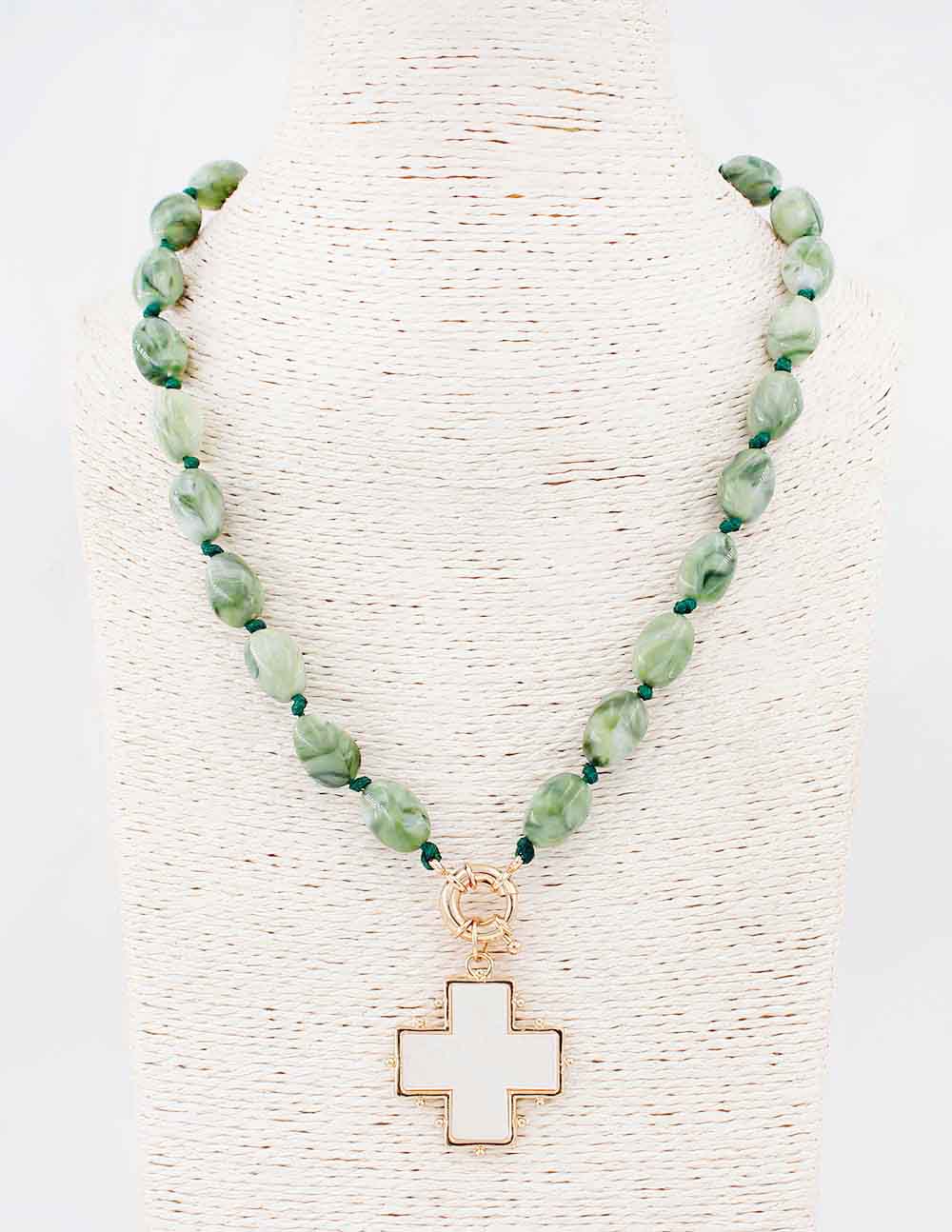 Acrylic Beaded with Pearlized White Cross 18" Necklace