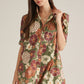 Olive and Rust Puff Sleeve Mini Dress