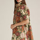Olive and Rust Puff Sleeve Mini Dress