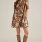 Olive and Rust Puff Sleeve Mini Dress
