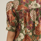 Olive and Rust Puff Sleeve Mini Dress