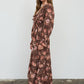 Floral V-neck Long Sleeve Ruffle Trim Midi Dress